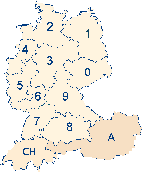 Deutschlankarte nach Postleitzahlbereichen